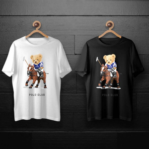 طرح لایه باز خرس تدی درحال پولو بازی کردن برای چاپ روی انواع تیشرت